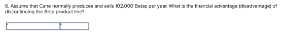 6. Assume that Cane normally produces and sells 102,000 Betas per year. What is the financial advantage (disadvantage) of dis