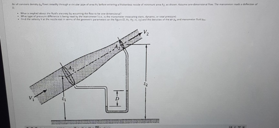 Als of constant density flows steadily through a circular pipe of area A before entering a frictionless nozzle of minimum are