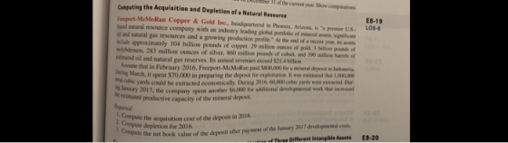 E8-19 Computing the Acquisition and Depletion of a Natural Resource Ram Copper & Genc headquartered in the A U al resource co