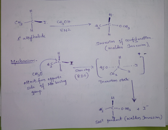 # CH₃ IOI I. CH₂OH cunotiz SNZ 1 altsychalide Invession of confidmation. (waldes Inversion), #- 4* Mechanismi- (H30 slow step