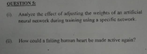 QUESTION 5: 0). Analyze the effect of adjusting the weights of an artificial neural network during training using a specific