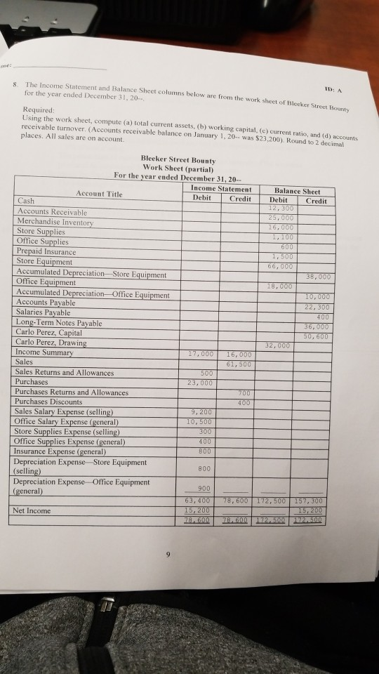 me: 8. The Income Statement and Balance Sheet columns below are from the work sheet of Blecker Stret Bourt for the year ended
