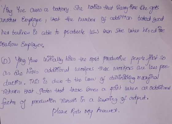 Yue auno a bakery. She notices that Geory time the gates that the number of addition baked good her brennes Es able to produc