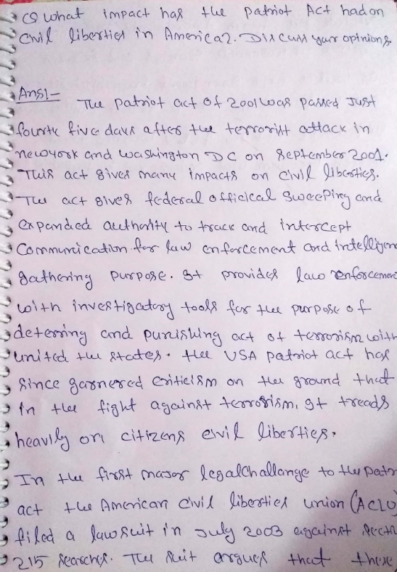 0 Lonet impact ha tle padiot Act had on liberatieA Union (ACLU