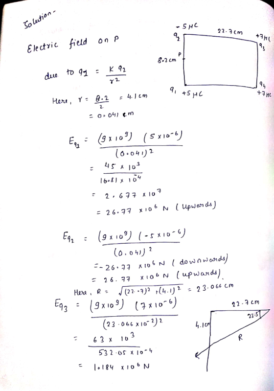 So luion SHI 22.1cm Electric field on P 8-2 cm 5 x 106 (6.04リ2 45 103 16-11 104 2、67 x 107 (0, 04,丿2 = 2 6·77 x 106 N ( up wanda) 22-3 cm (23 066 x102)2 22.5 F63 x 10 532 os x 1-