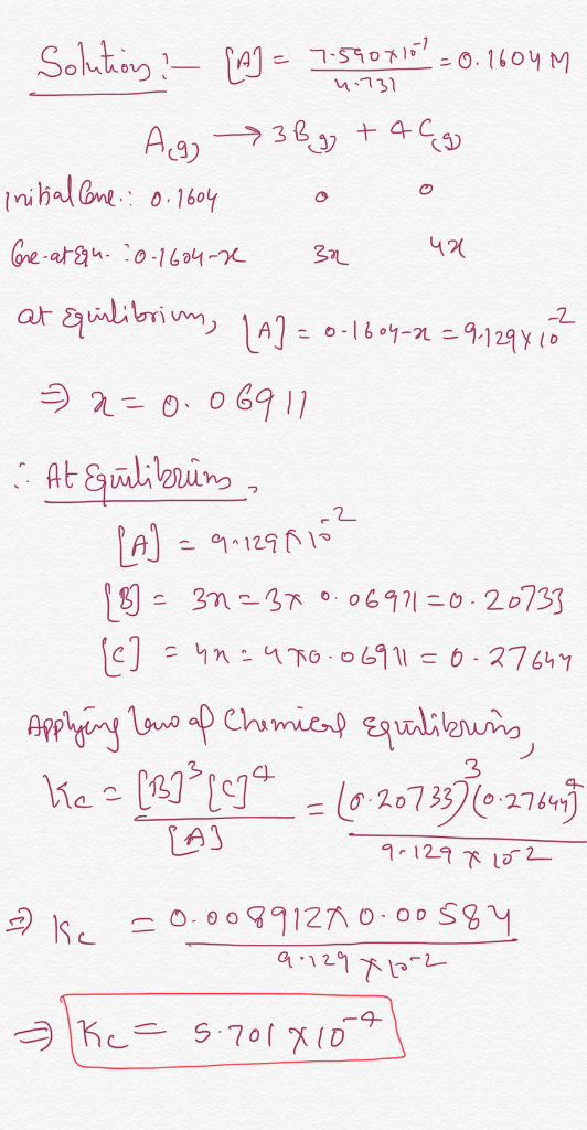 Solutions - (n) = 1.520715 - 0.1604 M Ag >>3Bg +4 Cg Inibal Cone.: 0.1604 0 0 One at &qu. :0-1604-3 32 42 at quilibrium, [A]