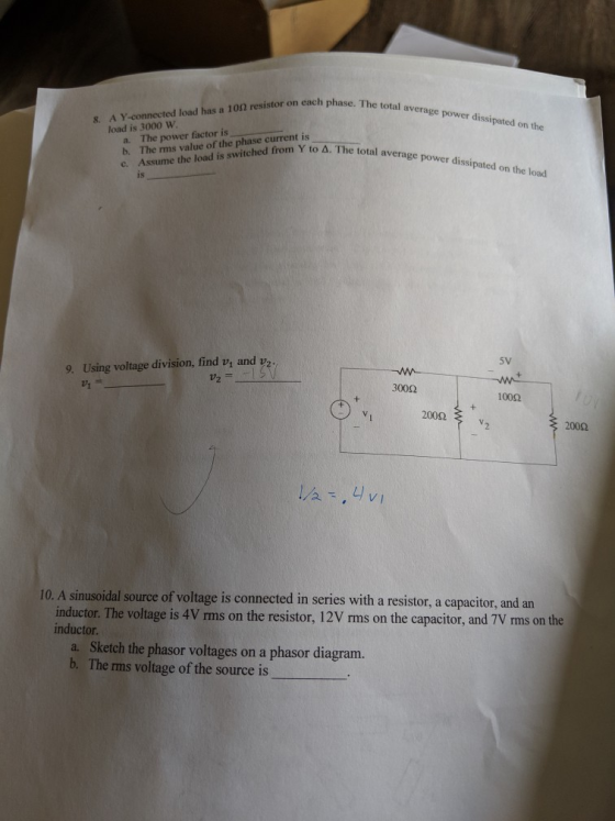 The total average power dissipated on the s. A Y-connected load has a 1012 resistor on cach phas a、 The power factor is c. As