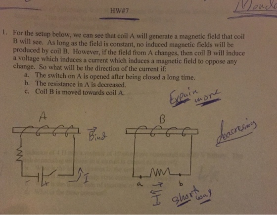 For the setup below, we can see that coil A will g