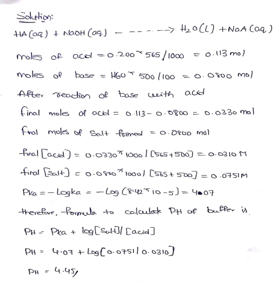 fvol moles of Solt fomed =oDroo no! therefore ,-TDYmulat、 calculat pH of beevn