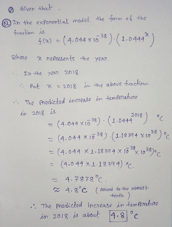 Given that , @ In the exponential model function is the form of the $(20 = (4.044 X 16**): ( 1.0444%) where x represents the