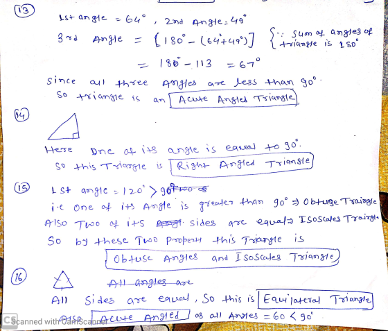 1st angle = 64° , and Angle: 49° Suon of angles of 3rd Angle = (180°_164449°) ] { - 80 - 164+49) { triangle is Iso . = 180