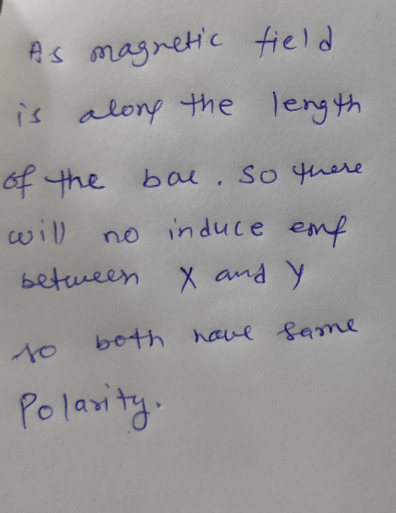 Polarity. As magnetic field is along the length of the bol. So there will no induce emp between X and Y both have same