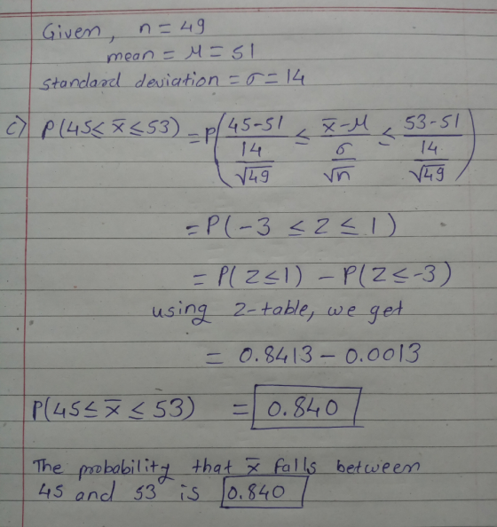 Given n= . Standard deilation-o:14 P4S345-53-51 14t 14 ing, 2 tablet-ue-get us 二0. 84 | 3-0.0013 The -pobabilit that x-falls. bet(teen? 45 and s3 is 10.540-