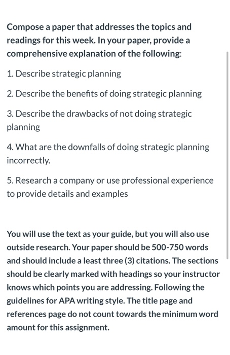 Compose a paper that addresses the topics and readings for this week. In your paper, provide a comprehensive explanation of t