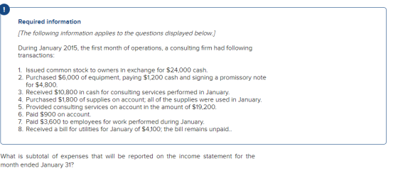 Required information (The following information applies to the questions displayed below.) During January 2015, the first mon