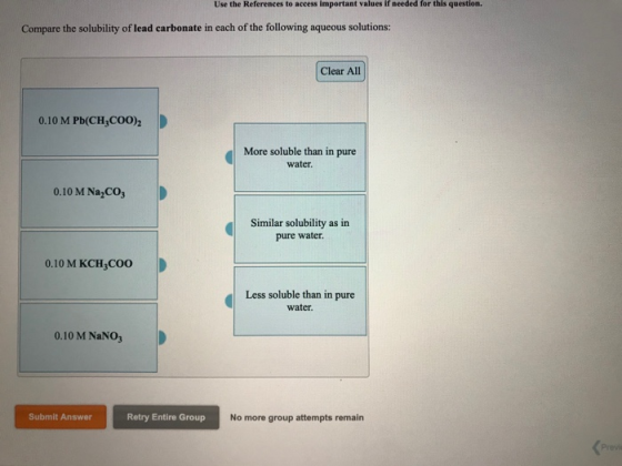 Use the References to access important values if needed for this question. Compare the solubility of lead carbonate in cach o