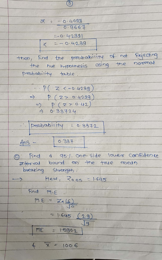 = -0.4098 0.9667 -0.42391 -0.4239 3 of then, Find the probability the hull bypothesis Osing poobability table not Rejecting t