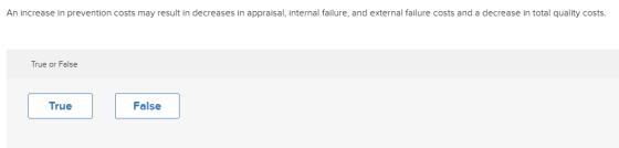 An increase in prevention costs may result in decreases in appraisal, internal failure, and external failure costs and a decr