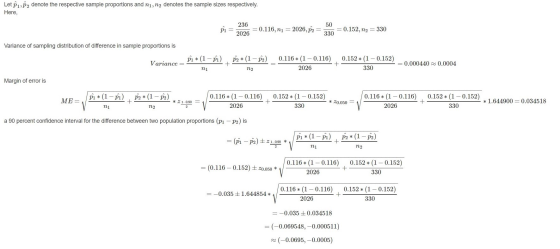 Let P1, P2 denote the respective sample proportions and ni, n2 denotes the sample sizes respectively. Here, 50 P1 = 236 2026