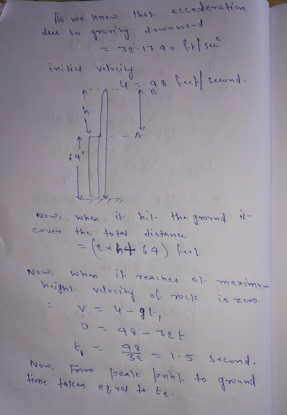 that As we know accederation due to gravity downward 32.17 40 fill see? initial velocity u feet/ second. h Now, cover When it