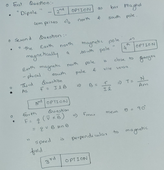 Dipole -->d . Comprises noith South Pole o Seuond ueshon - the Larth north magnehc pole necally uh pole xoush pole 4 OPTION Eorth magnehc nrth pole close to aogra -ph ca pole vice versa magnehe narh souw Tird duaohon Am d OPTION speed is perpendi ula to man el 3 O PTION