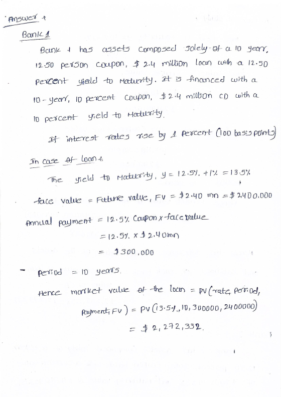 Answert Banika Bank 4 hag assets composed solely-Of a 10 years, 12.50 person coupon, $ 2.4 million loan with a 12.50 percent