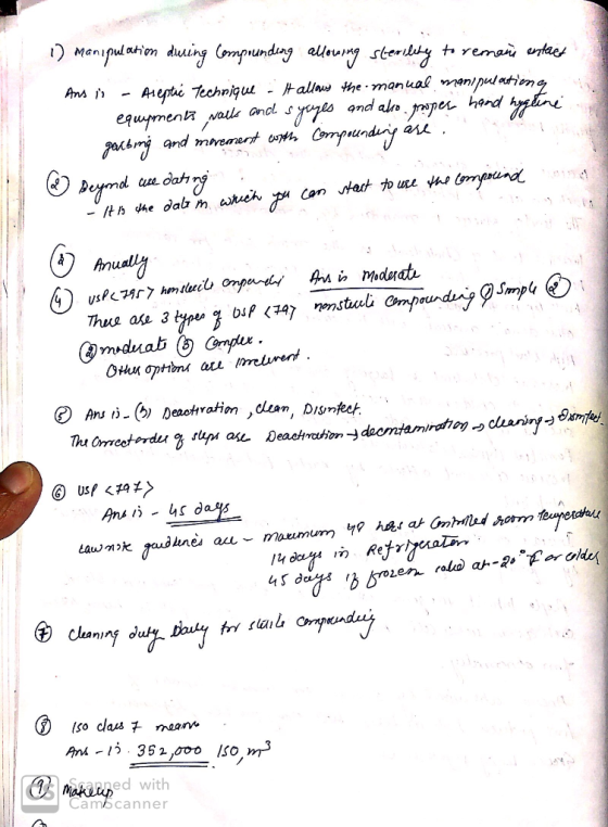 1) manipulation during compounding allowing sterility to remains ontact Ans is - Aseptic Technique - It allows the manual man