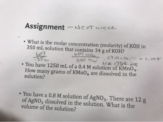 Assignment - Next week • What is the molar concentration (molarity) of KOH in 350 ml solution that contains 34 g of KOH? - 60