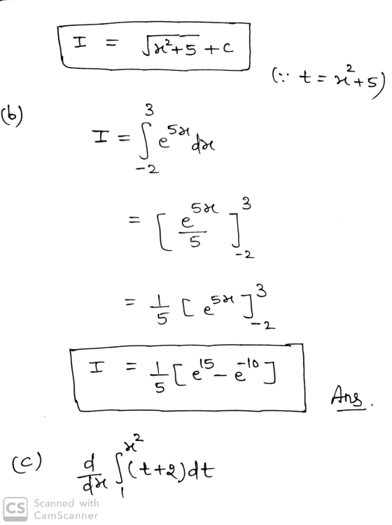 I Ja²+5+c (:: += x++) (6) 3 54 I = Se e dae -2 3 50 e ما به -2 3 50 s ces u -2 H = I Ś[es-elo] Ans. (c) settajat CS Scanned w