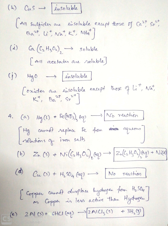 (4) Cus insoluble ( All sulfides are ensoluble except those of Ca 27 Sht Bazt, lit, nat, Kt, Mat] (2) Ca (C2H30z) → soluble {