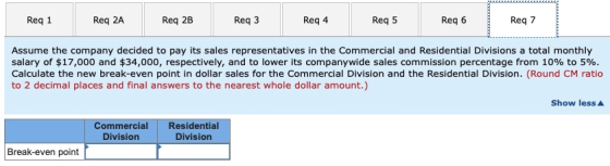 Req 1 Req 2B Req 2A Reg 3 Rego Reg? Req 4 Req 4 Regs Reg 5 Reg 6 Req 7 Assume the company decided to pay its sales representa
