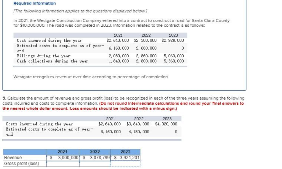Required Information [The following information applies to the questions displayed below.) In 2021, the Westgate Construction