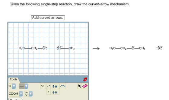 Given the following single-step reaction, draw the curved-arrow mechanism Add curved arrows. На H3 Br Tools COOH O