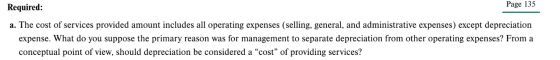Required: Page 135 a. The cost of services provided amount includes all operating expenses (selling, general, and administrat