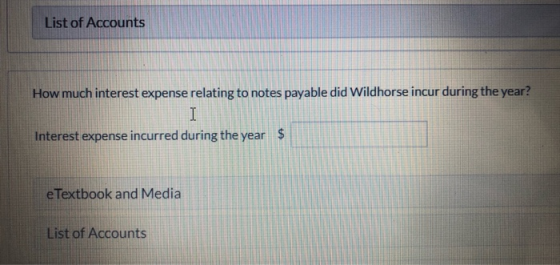 List of Accounts How much interest expense relating to notes payable did Wildhorse incur during the year? Interest expense in