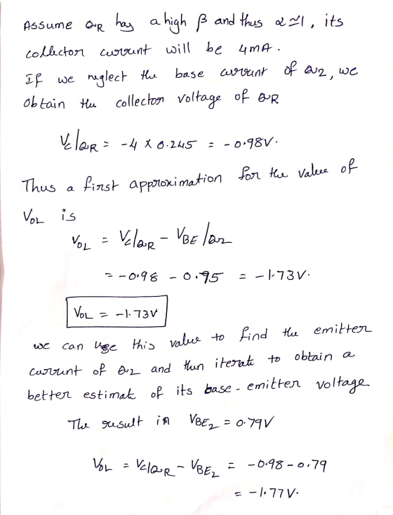 une Assume Our has a high ß and thus a~l, its collector current will be uma. If we neglect the base arrant of our we obtain t