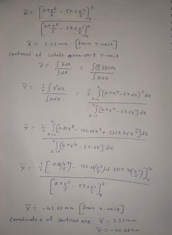 57.6x & Co Copy 57.640) 4. 2.22 mm 7 = Sida x = (from y-axis centroid of whole area wrot y -axis = Sy) dx Ida Sydic 7= 4 Sydx