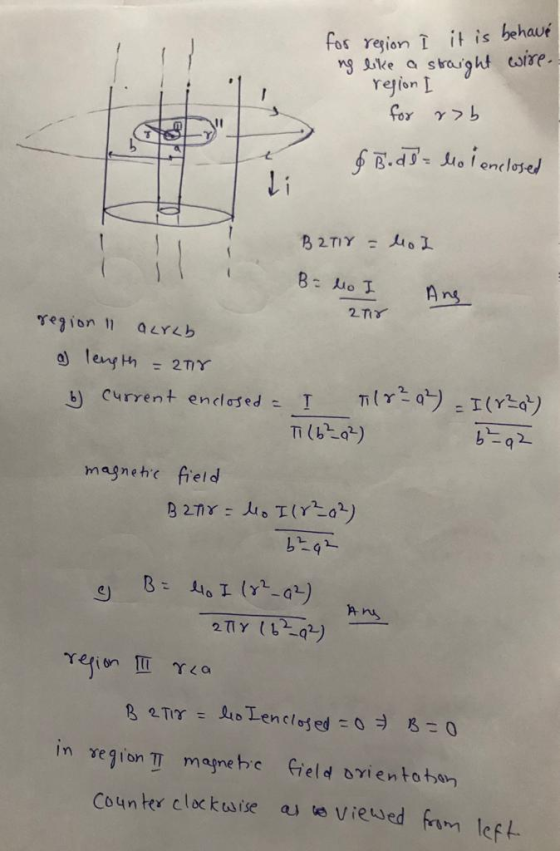 for region I it is behave ng like a straight wire. region I for rob < $ B. Io lo i enclosed li BRTIT = lol B = Mo I 28 = 271Y