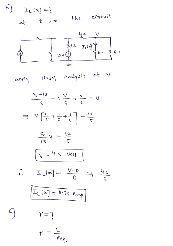 Il lnd] =? at t o the circuit apply Nodal analysis at u V= 12 + = + = = 0 avg+=++] = La v=4.5 volt i [_(a)= vo z ve [[ 2007 =