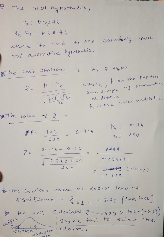 The null hypothesis, Ho: Þ7,076 Vs, Hs: p < 0.76. where ity are respectinely and alternative hypothesis, nu Ho and is of z ty