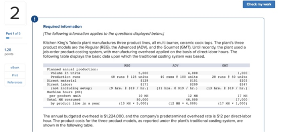 Check my work Required information The following information applies to the questions displayed below.) Part 1 of 5 128 Kitch