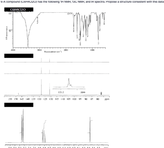 6-A compound (C6H4C120) has the following 1H NMR, 13C NMR, and IR spectra. Propose a structure consistent with this data C6H4