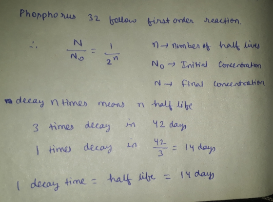 Phopphorus 32 bollow first order reaction. 2n n number of No - Initial No final half lives Concentration concentration a deca