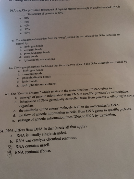 NICIULIUIUSY dne n e leuiuie test 60. Using Chargafls rule, the amount of thymine present in a sample of double-stranded DNA