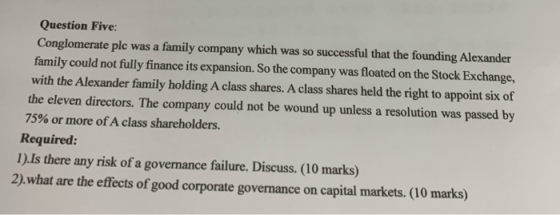 Question Five: Conglomerate plc was a family company which was so successful that the founding Alexander family could not ful