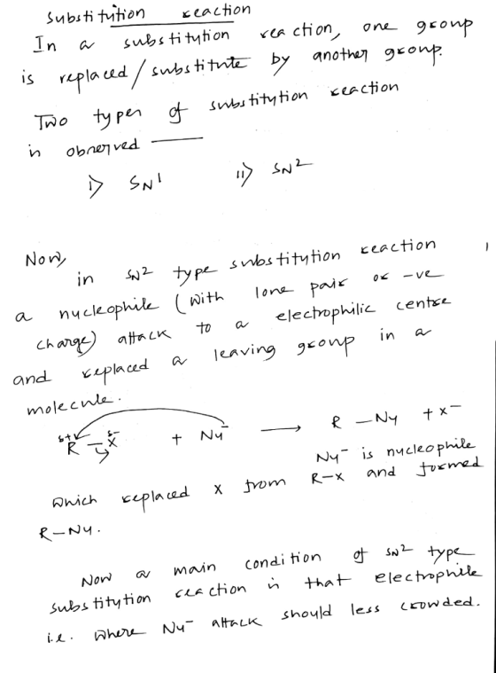 bsti tenton In a suss ti tyhon <ea ction one 9cowp Tno typn g sytion con n obnenved Nor tyr sstitehon etion, los titytion eaction e toa eleophilic cente in a and p* molecwla ad a leving 9con N s nycleo phike Now main Condi tion sn- type