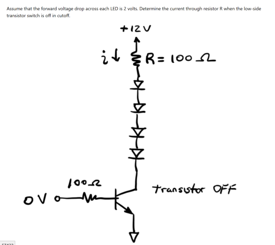 Assume that the forward voltage drop across each LED is 2 volts. Determine the current through resistor R when the low-side t
