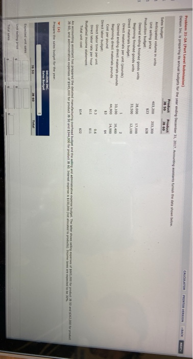(Part Level Submission) Dennes preparing its but for the year CALCULATOR 2017 Accou PRINTER VERSION Product n t DE the data s