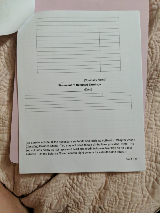 (Company Name) Statement of Retained Earnings (Date) (Be sure to include all the necessary subtotals and totals as outlined i
