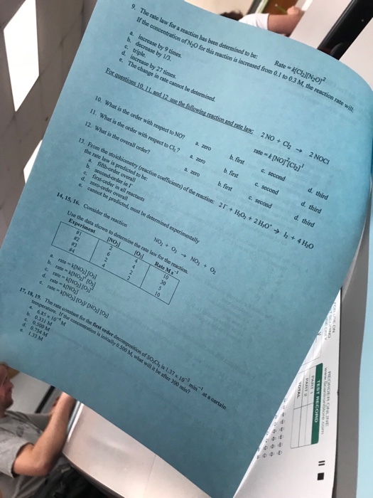 If the b. first c. second 10. What is the order with respect to NO? 11. What is the order with respect to Ch? azero a. zero b b. first c. second d. third d. third is 1.37 103